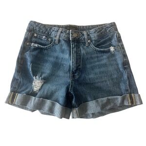 Free‎ Assembly Distressed Denim Shorts Dark Wash Cuffed High Rise Size 8